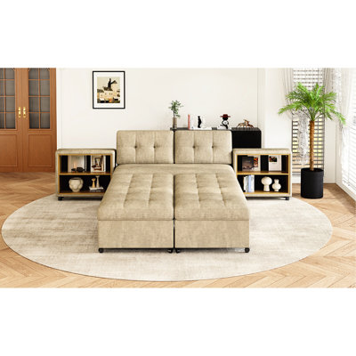 Lit brun avec 2 unités de rangement - modulaire, convertible, revêtu de chenille, polyvalent et fonctionnel pour économiser de l'espace