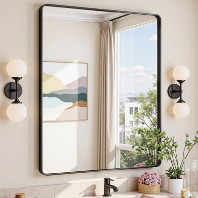 Lunara 1.18" Deep Rounded Corner Rectangular Bathroom Wall Mirror with Premium Tempered Glass & Aluminum Alloy Framed