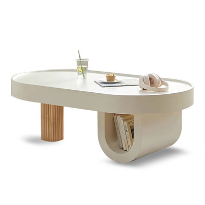White Solid + Manufactured Wood Round Coffee Table