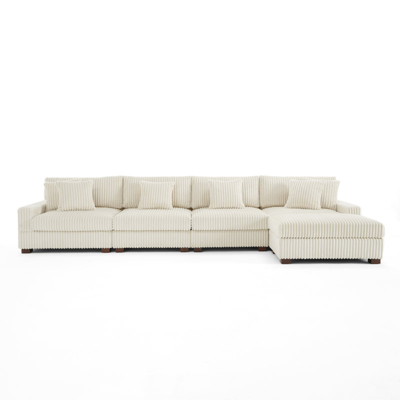 5 Seater Sectional, White Faux Fur
