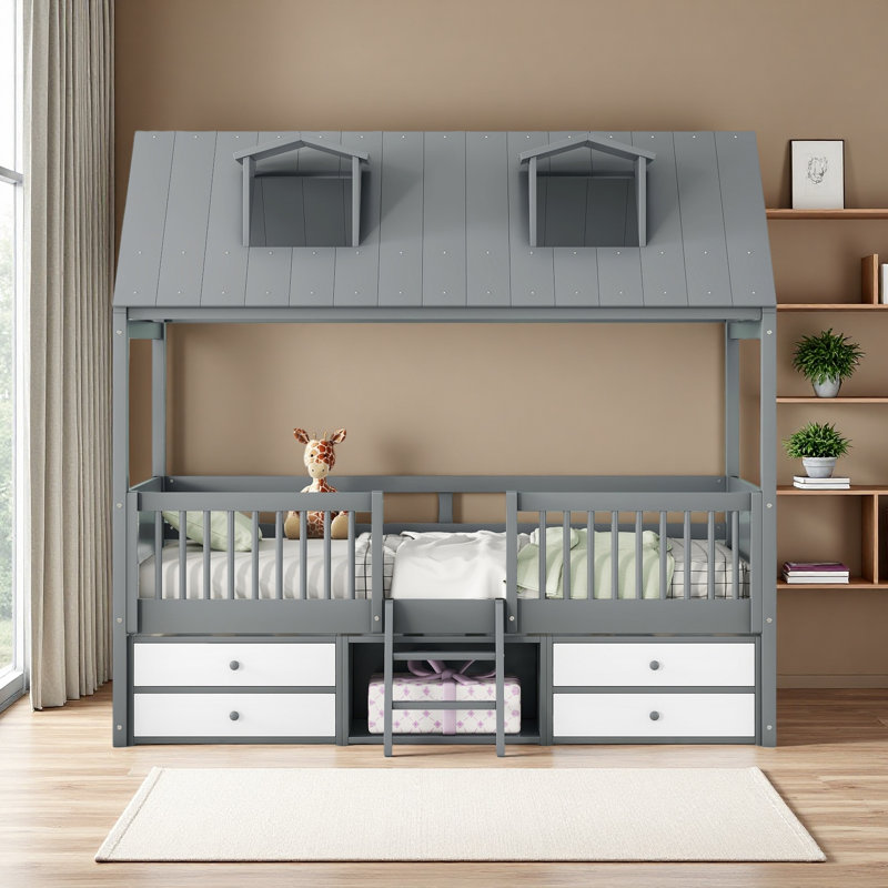 Cadre de lit Bed House, Gris, Lit simple