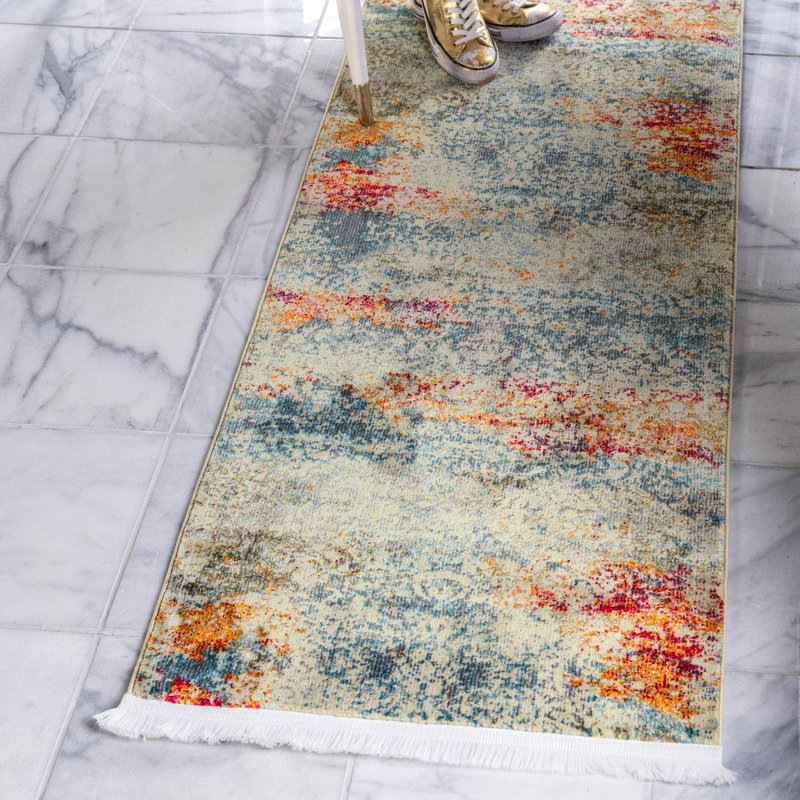 Folmar Oriental Blue/Red/Orange/Cream Area Rug, Runner 2'7" x 14'1"