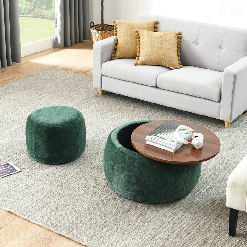 Repose-pieds rond avec rangement - Table de bout et repose-pieds 2 en 1, Vert