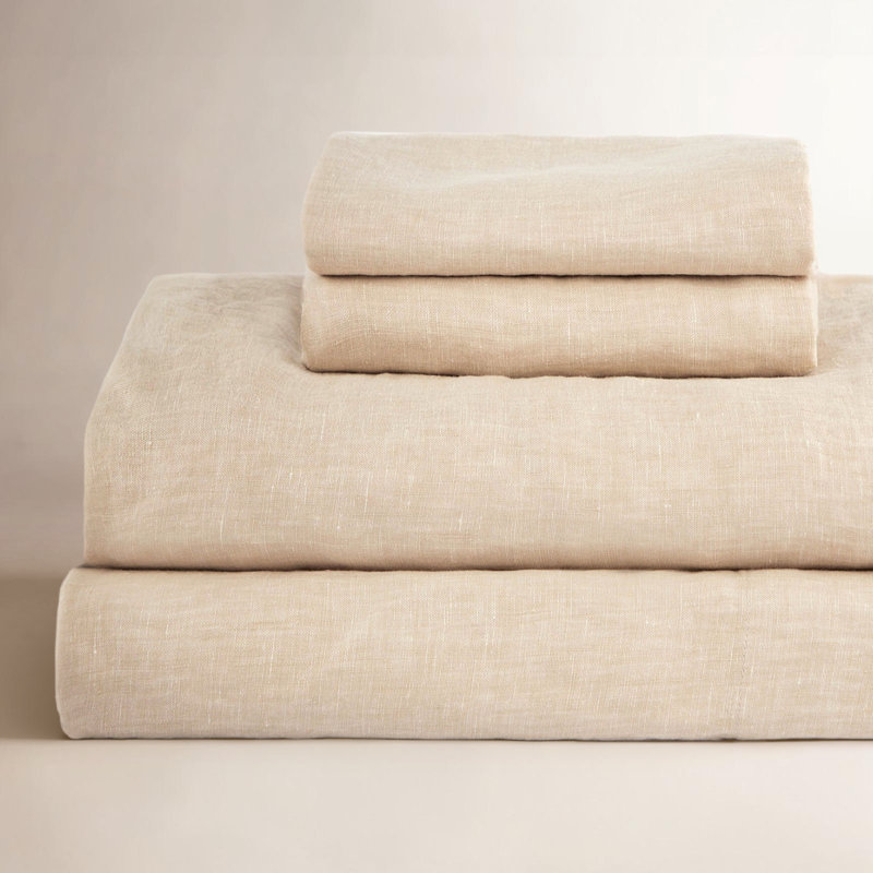 100% French Linen Sheet Set, Putty Heather, Twin Sheet Set with 1 Pillowcase