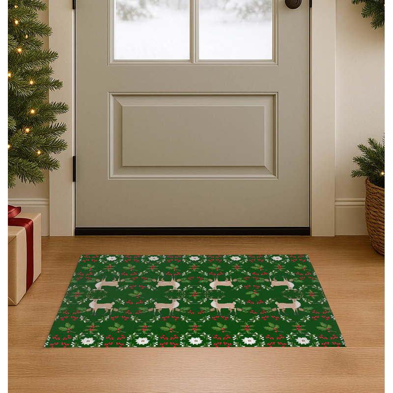 Paillasson d'intérieur Botanical Deer, L 60 po x L 84 po, Vert