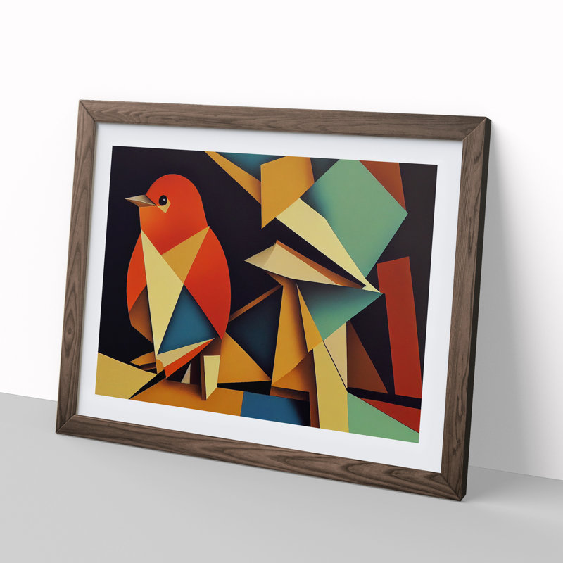Abstract Robin Bird Vol.1 - Framed Print, 46cm H x 64cm W x 2cm D, Walnut