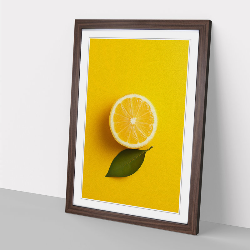 Lemon Fruit Minimalism - Single Picture Frame Print on Wood, Walnut Framed, 64cm H x 46cm W x 2cm D