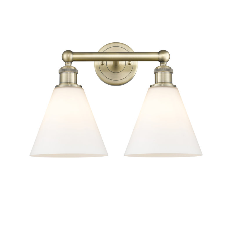 Éclairage de salle de bain à 2 lumières à intensité variable Mallery, Blanc mat, Laiton antique