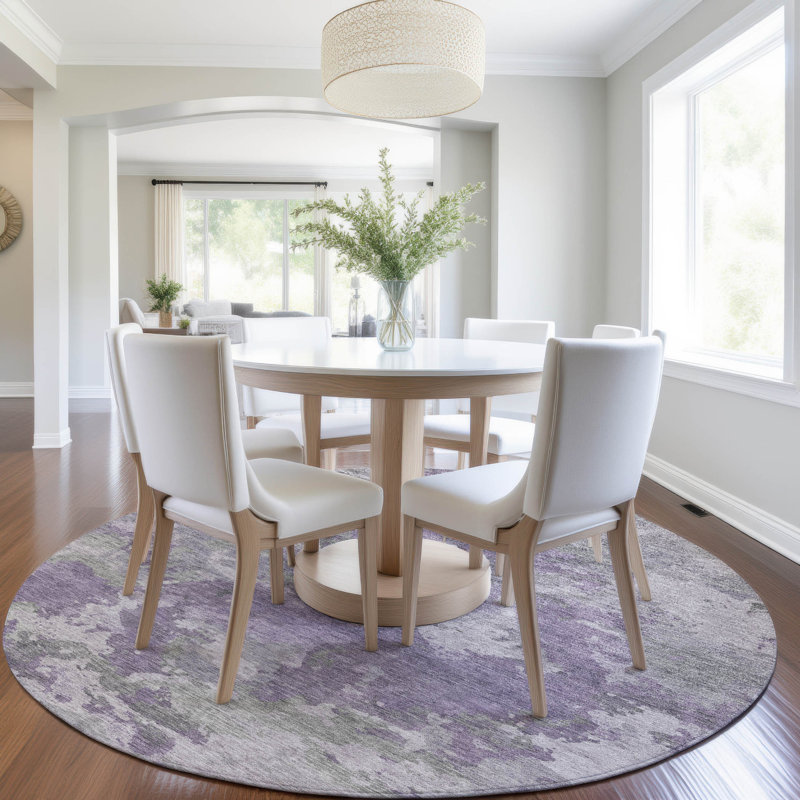 Machine Washable Indoor/Outdoor Xhevrie Purple Rug, Round 8'