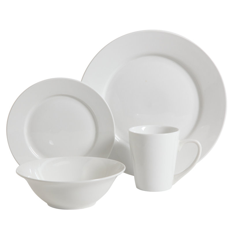 White Porcelain 16-Piece Dinnerware Set, Service for 4