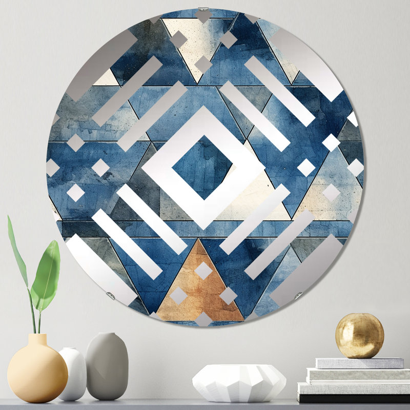 Rustic Cobalt Triangle Symphony - Diamond Decorative Mirror, 31.4" x 31.4"