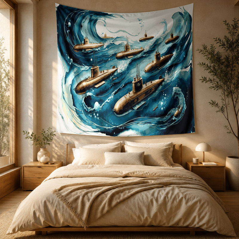 Tapisserie murale Nautical Submarines, 88 po x 104 po