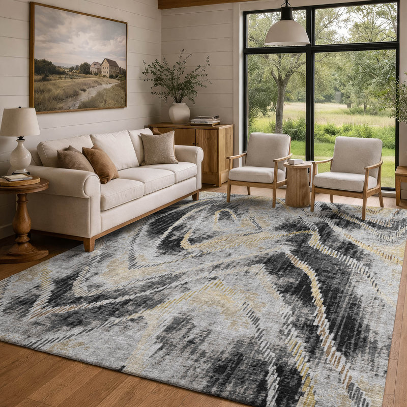 Tapis moderne lavable à la machine intérieur / extérieur ACN2927, Graphite, 3' x 5'