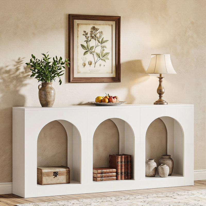 Console de 70,9 po, table d'entrée en bois avec 3 tablettes de rangement arquées pour le vestibule, le couloir et le salon