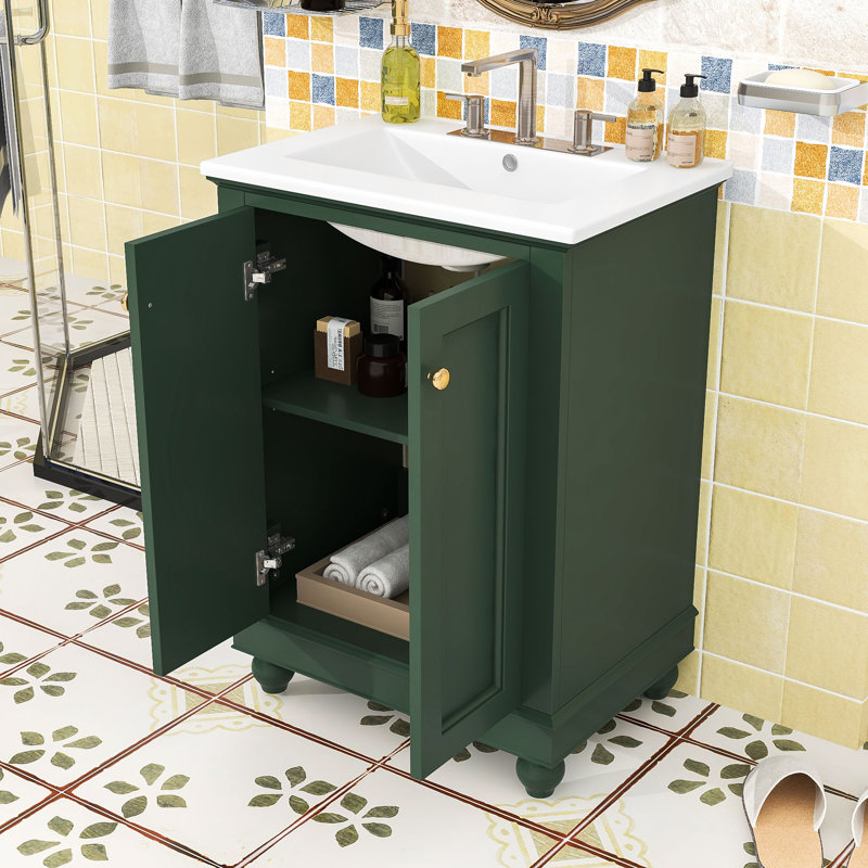 Meuble-lavabo 24 po avec lavabo en céramique, portes à fermeture en douceur, tablette intérieure réglable et dossier ouvert