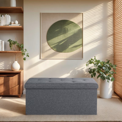 Foldable Storage Ottoman Bench With Linen Upholstery – Space-Saving Seat & Chest For Bedroom, Entryway by Winston Porter