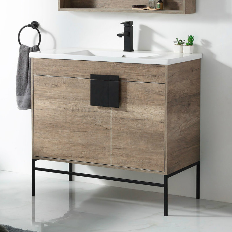 Ensemble de meuble-lavabo simple 36 po Maisie, Noir mat, Gris ombré