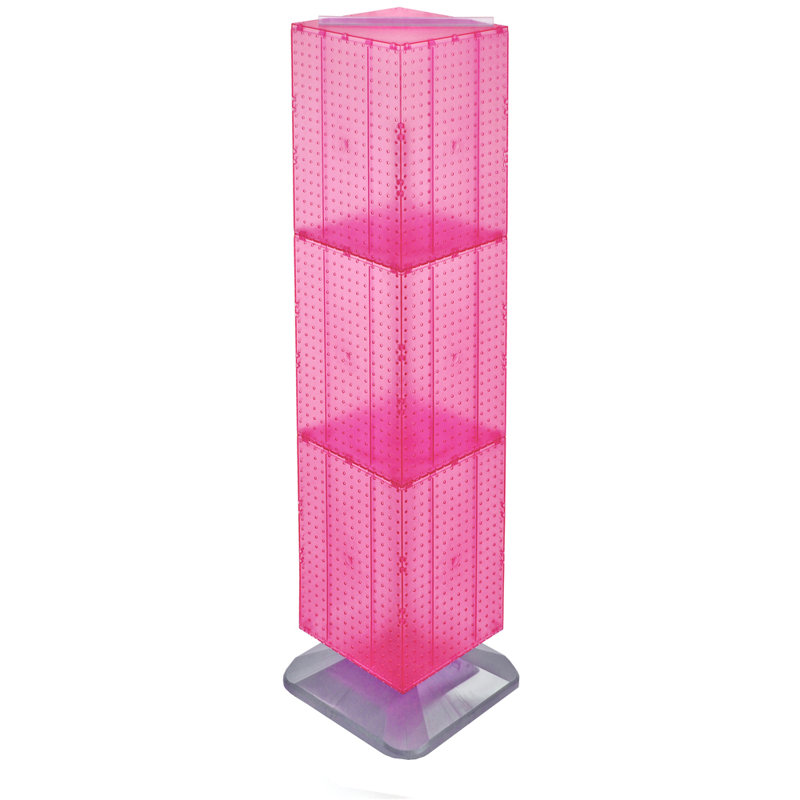 Four-Sided Pegboard Tower Floor Display on Revolving Base. Spinner Rack Stand. Panel Size: 14"W x 60"H, Pink