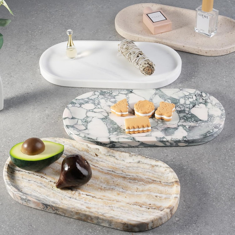 Plateau en marbre naturel ovale Guein, Gris Bvlgari