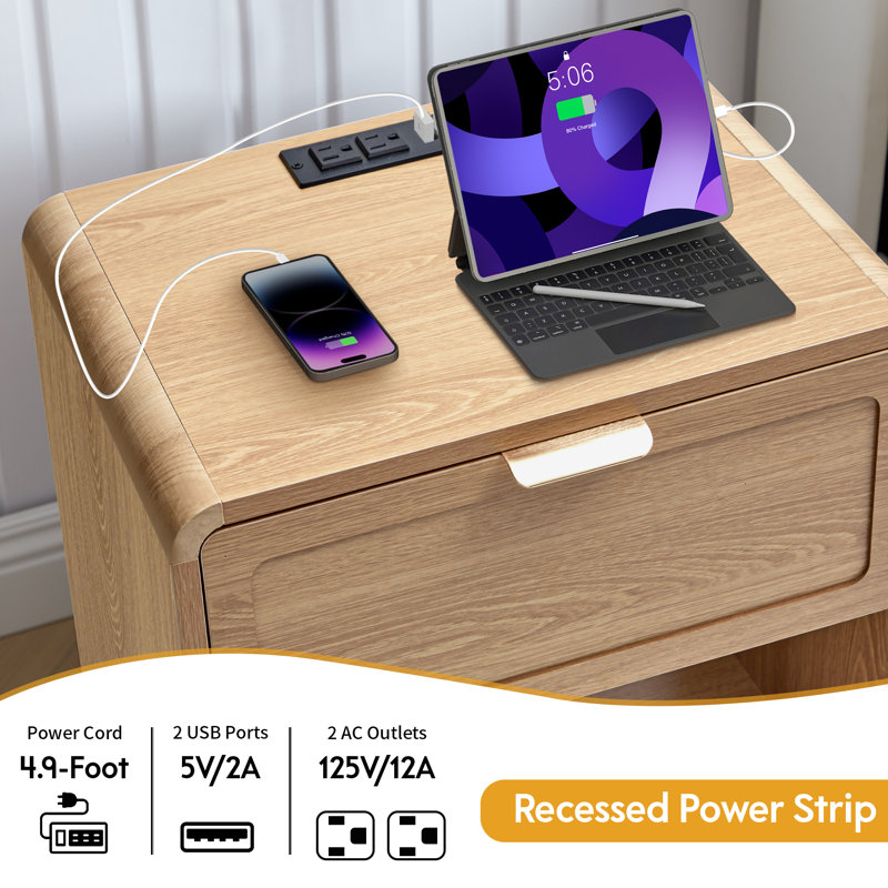 End Table With Charging Station, Natural