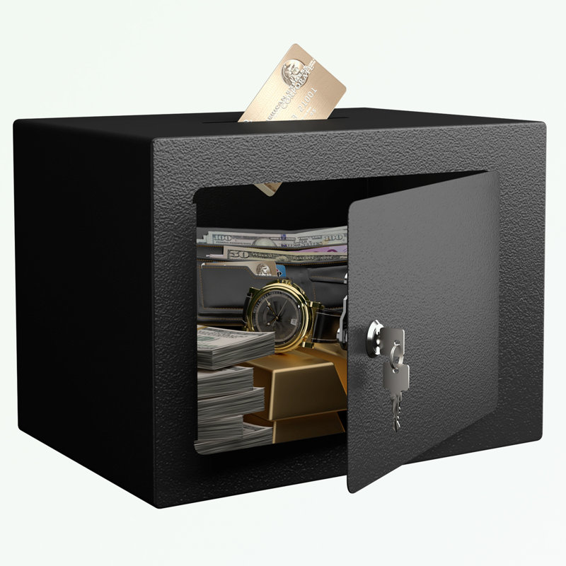 Secure Safe With Key and floor mat, Black