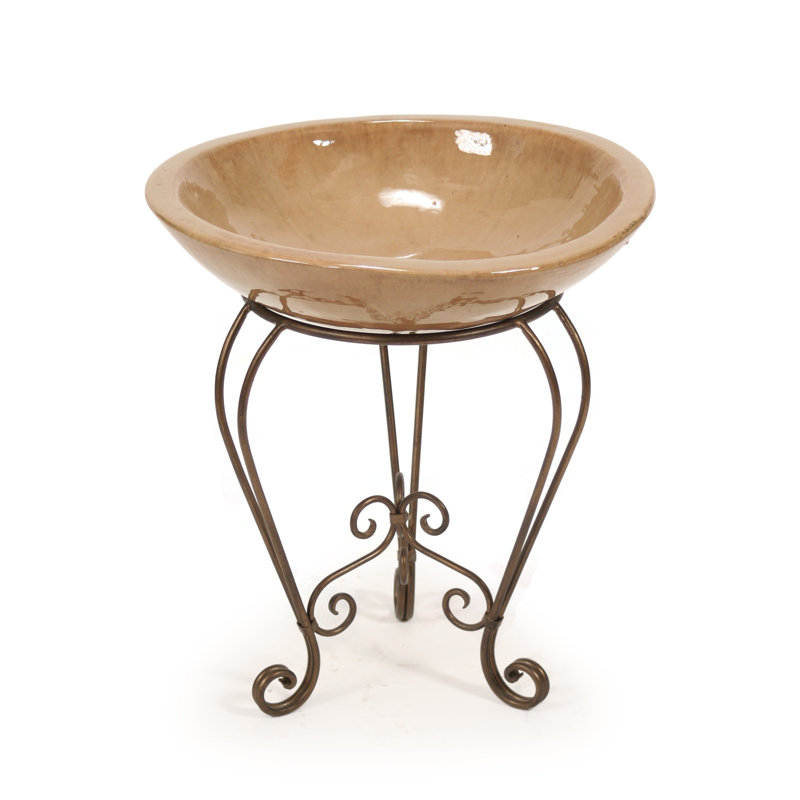 Support pour plante Queen Anne bronze glacé avec bol en pierre moka