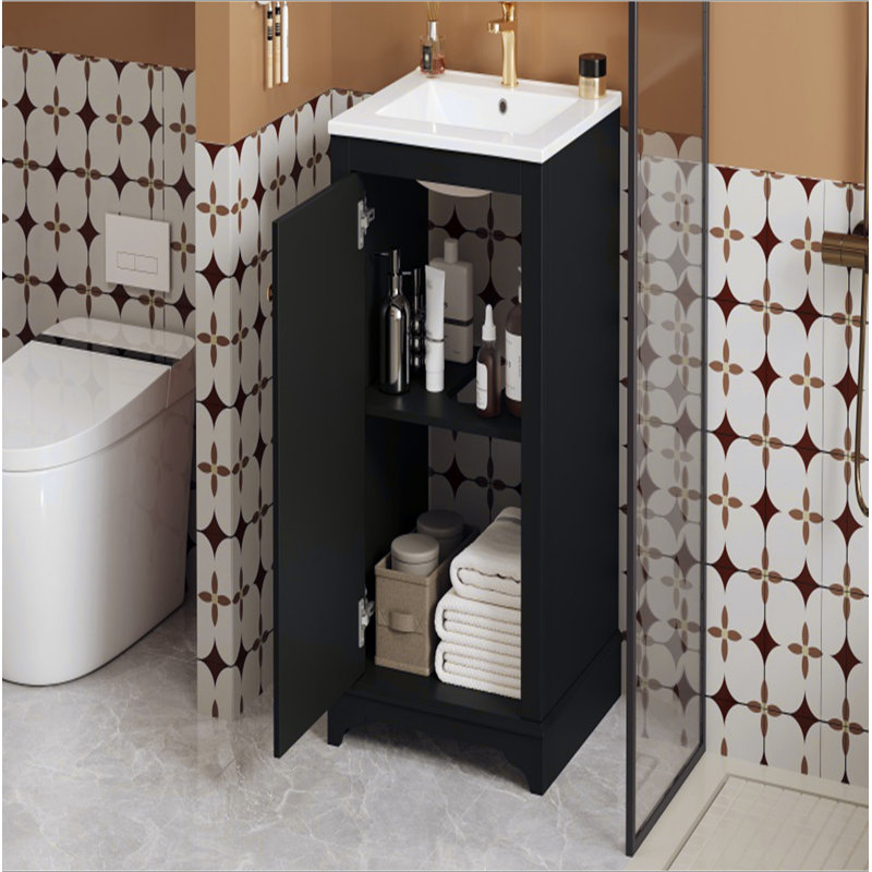 Meuble-lavabo de 20 po avec lavabo en céramique, ensemble de meuble-lavabo simple autoportant avec porte à fermeture douce, tablette réglable, style moderne