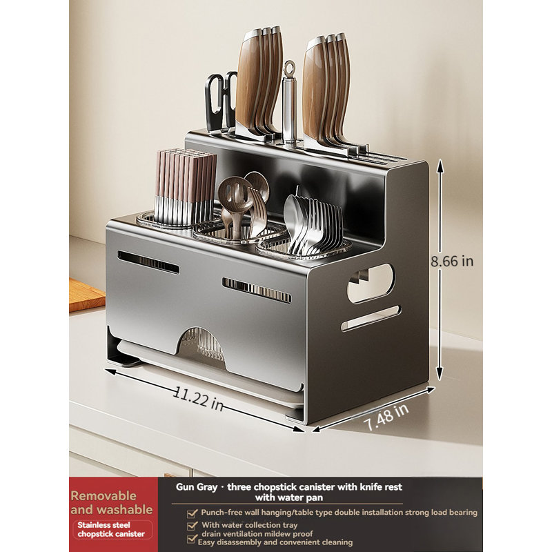 Simple And Stylish, Dual Use Design - Gun Gray Stainless Steel Knife Holder Set