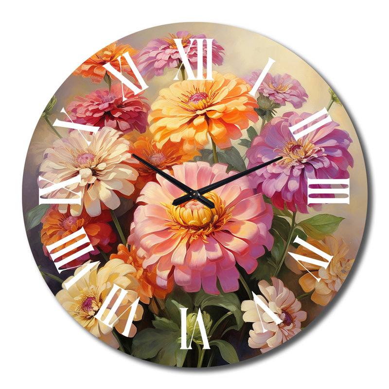 Horloge murale colorée Zinnias, Grand