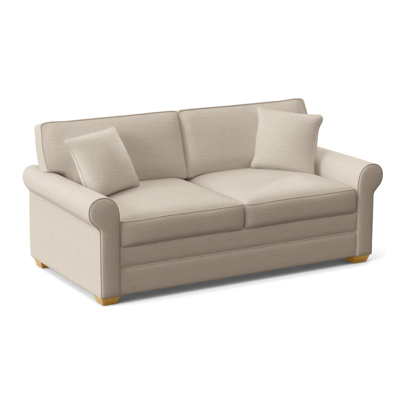 Bedford Upholstered 79'' Sofa, Honey Finish, Blue Stripe; 0220-63