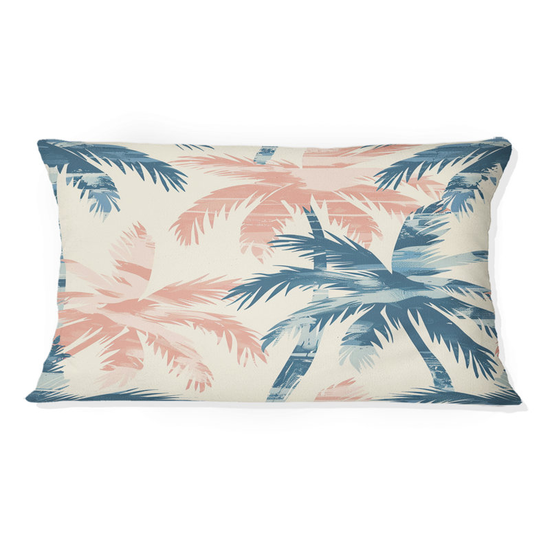 Coussin lombaire à motif de palmier tropical rose et bleu - Fleurs tropicales