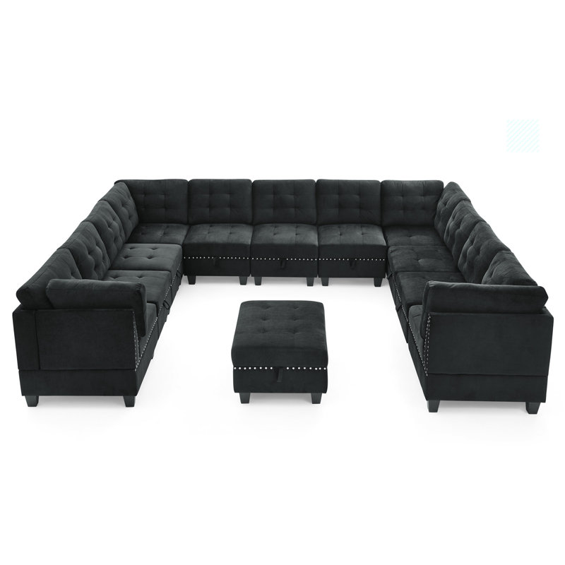 Canapé modulaire rembourré 13 pièces Georgeanna, Velours noir