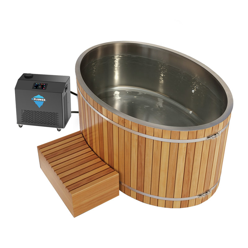 62 In. 2-Person 0-Jet Cedar Cold Plunge  Ice Bath Tub/Hot Tub With 1 HP Powerful Chiller And Heater In Natural Finish