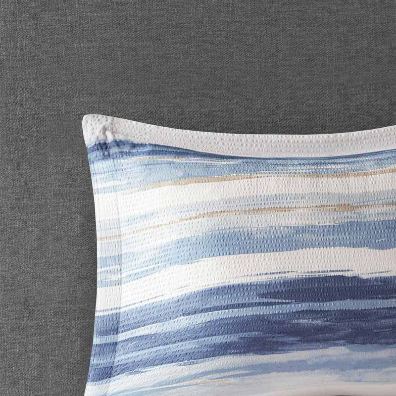 Marina 8 Piece Printed Seersucker Comforter and Quilt Set Collection, Blue, Full/Queen Comforter + 2 Comforter Shams 