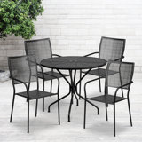 Amaaya 35.25'' Round Indoor-Outdoor Steel Patio Table Set with 4 Square Back Chairs