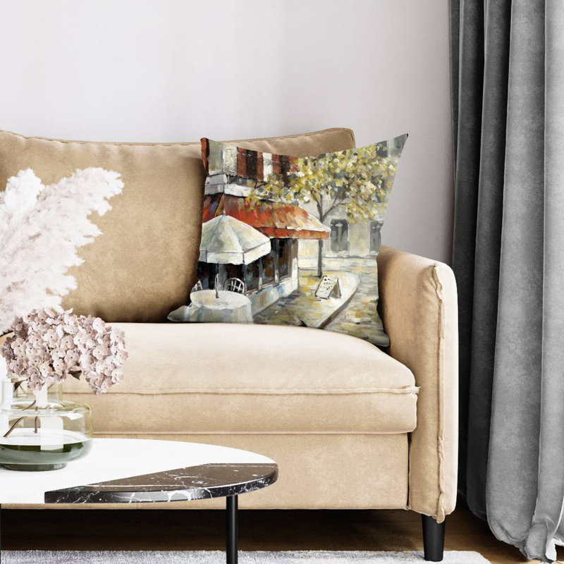 Deserted and sunny street - 20"x20" Throw pillow cover - Poly twill - Print on demand, 20"H x 20"W