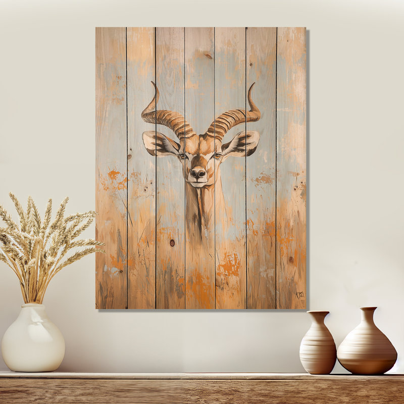 Antilope d'Afrique, cornes en spirale IV - art mural moderne en bois sur bois de pin naturel, H 20 po x l 10 po