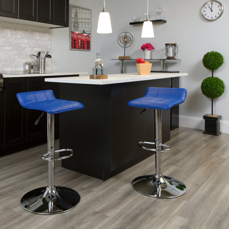 Tabouret de bar en vinyle avec hauteur ajustable Amp, Bleu