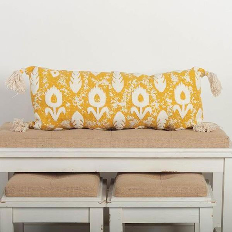 Floral Cotton Blend Reversible Pillow Cover, Yellow