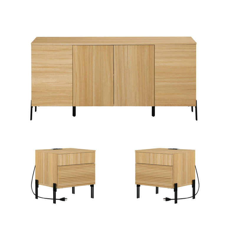 Ensemble de table de chevet et de chevet Laverda, Chêne, 3 Pcs: Dresser, 2 Nighstands