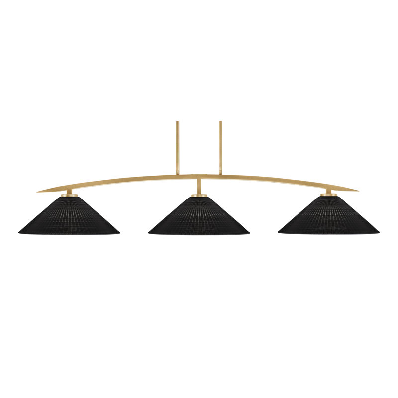 Lampe avec verre matriciel 3 lumières kurve, Laiton New Age, Noir, H 10 po x l 55,75 po x P 16 po