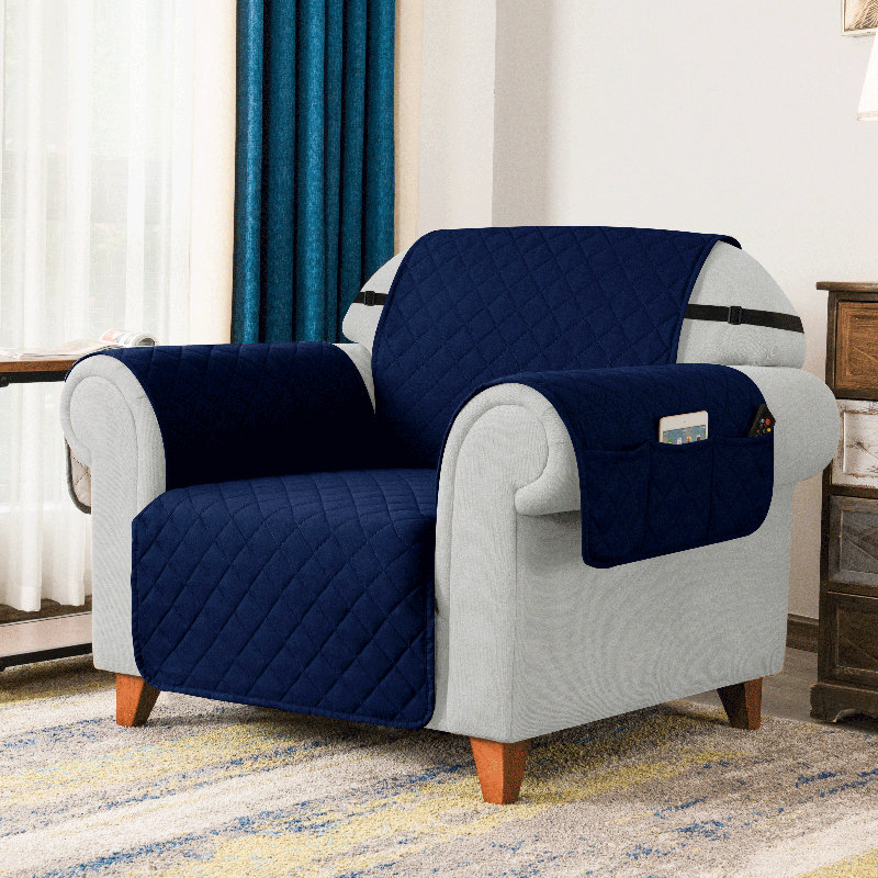 Housse réversible pour fauteuil à coussins carrés / rectangulaires, Microfibre bleu marine / suédine