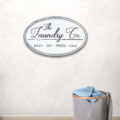 Karla Rustic Metal Laundry Wall Sign, Farmhouse White & Gray Wall Décor, 22" x 14"
