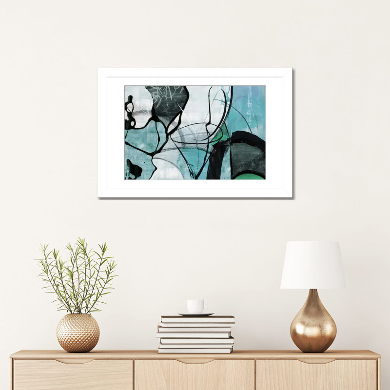 Vapeur - Bleu sarcelle, Cadre d'angle ouvert noir, H 40,64 cm x l 60,96 cm