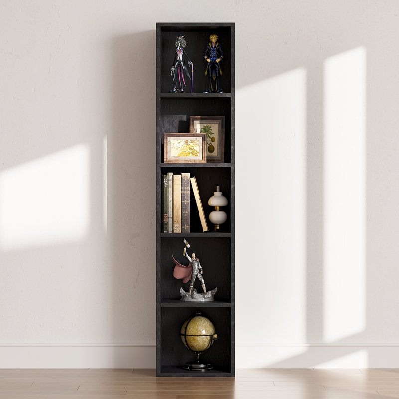 Bibliothèque étroite Narielle, Noir, (5 tablettes) H 59,4 po x l 11,8 po x P 9,3 po