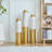 Decorative Metal Vase Set Of 3 With Geometric Hexagonal Texture, Gold And White Finish, Floor-Height Variants For Stylish, Stable Home Decor Accent.