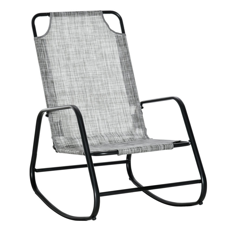 Outdoor Garden Rocking Chair For Indoor Sling Fabric Rocker For Patio, Balcony, Porch And Brown, Gray