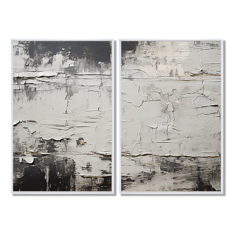 "Abstract Abstract Lunar Surface III" - 2 reproductions d'art moderne sur toile grise, H 36 po x l 48 po, Blanc