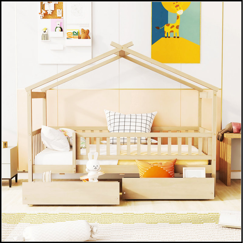 Lit en bois Imaginative avec deux tiroirs, parfait pour les chambres d'enfants et les solutions de rangement peu encombrantes
