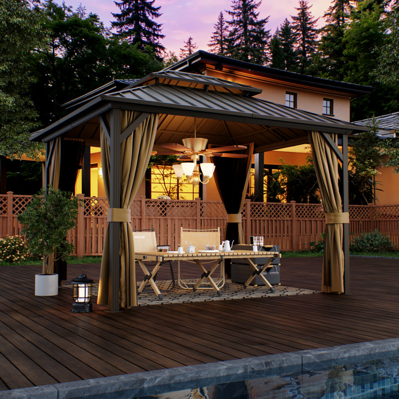 10ft x 12ft Aluminum Patio Gazebo, Outdoor Gazebo with Galvanized Steel Roof, Privacy Curtains & Mosquito Netting for Patio, Garden and Backyard